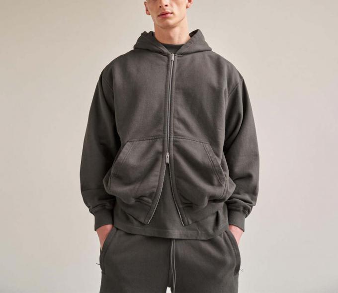Colore puro Logo personalizzato cotone abbigliamento sportivo uomo velluto zip up cappotto giacca 2
